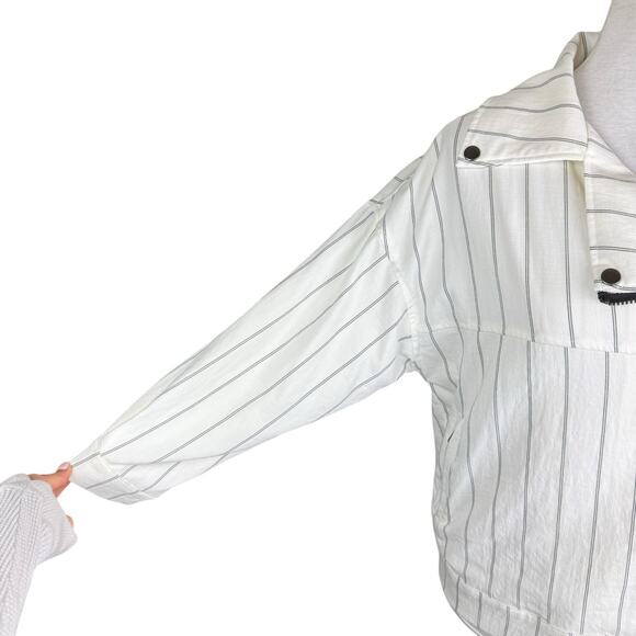 Gianni Bini Monte White Pin Stripe Asymmetrical Zip Relaxed Fit Moto Jacket - Picture 9 of 16